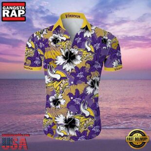 NFL Hawaiian Vikings Shirt Tropical Flower Purple Yellow