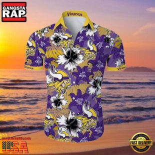 NFL Hawaiian Vikings Shirt Tropical Flower Purple Yellow