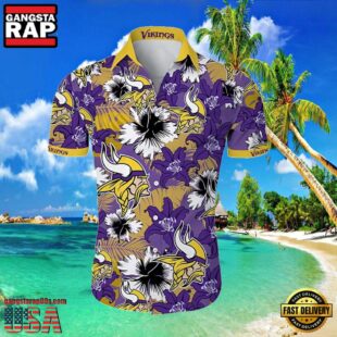 NFL Hawaiian Vikings Shirt Tropical Flower Purple Yellow