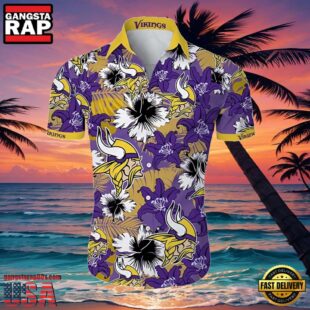 NFL Hawaiian Vikings Shirt Tropical Flower Purple Yellow