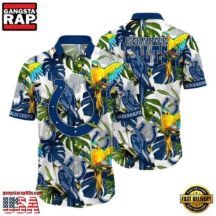 NFL Indianapolis Colts Parrots Tropical Flower Hawaiian Shirt