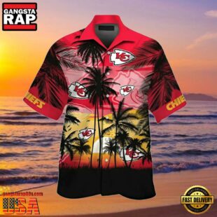 NFL KC Chiefs Hawaiian Shirt Mens Tropical Palm Tree Sunset