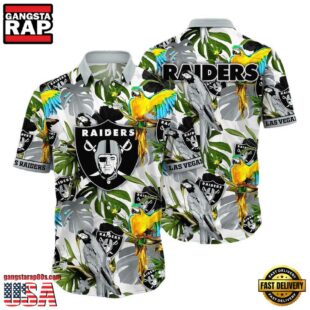 NFL Las Vegas Raiders Parrots Tropical Flower Hawaiian Shirt