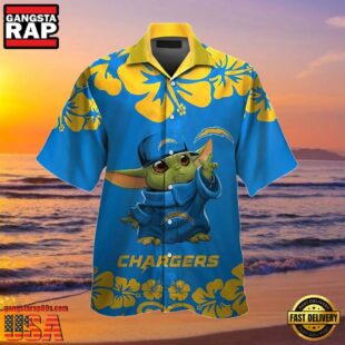 NFL Los Angeles Chargers Hawaiian Shirt Baby Yoda Hibiscus Tropical Pattern