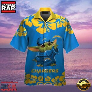 NFL Los Angeles Chargers Hawaiian Shirt Baby Yoda Hibiscus Tropical Pattern