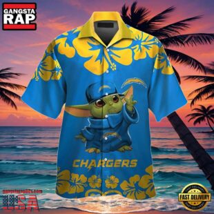 NFL Los Angeles Chargers Hawaiian Shirt Baby Yoda Hibiscus Tropical Pattern