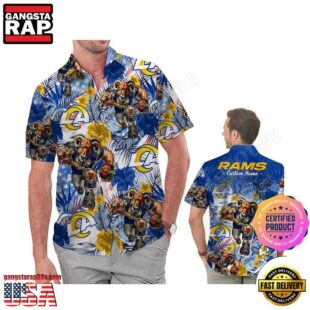 NFL Los Angeles Rams America Flag Tropical Floral Custom Hawaiian Shirt