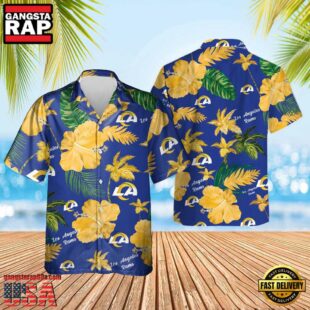 NFL Los Angeles Rams Color Hibiscus Button Up Hawaiian Shirt