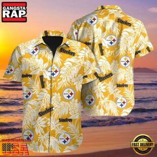 NFL Mens Hawaiian Button Up Shirt Tropical Leafs Print