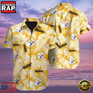 NFL Mens Hawaiian Button Up Shirt Tropical Leafs Print