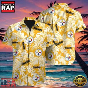 NFL Mens Hawaiian Button Up Shirt Tropical Leafs Print