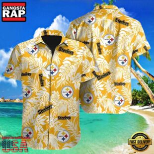 NFL Mens Hawaiian Button Up Shirt Tropical Leafs Print