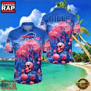 NFL Mens Skull Hawaiian Shirts Buffalo Bills