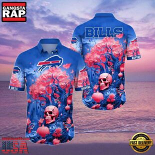 NFL Mens Skull Hawaiian Shirts Buffalo Bills