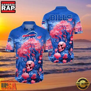 NFL Mens Skull Hawaiian Shirts Buffalo Bills