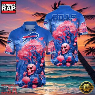 NFL Mens Skull Hawaiian Shirts Buffalo Bills