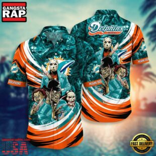 NFL Miami Dolphins Halloween Horror Movies Summer Hawaiian Shirts