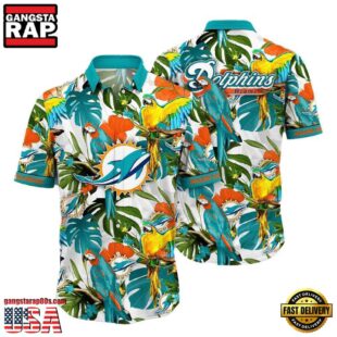 NFL Miami Dolphins Parrots Tropical Flower Hawaiian Shirt