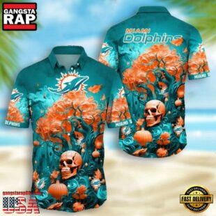 NFL Miami Dolphins Skull Pumpkin Halloween Hawaiian Shirt