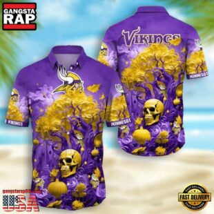 NFL Minnesota Vikings Skull Pumpkin Halloween Hawaiian Shirt