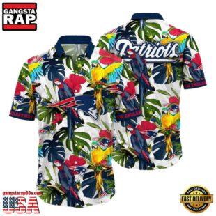 NFL New England Patriots Parrots Tropical Flower Hawaiian Shirt