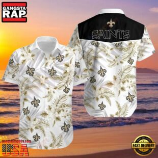 NFL New Orleans Saints Hawaiian Shirt White Tropical Fleur