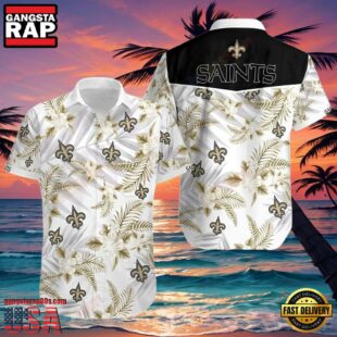 NFL New Orleans Saints Hawaiian Shirt White Tropical Fleur