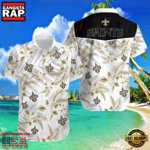 NFL New Orleans Saints Hawaiian Shirt White Tropical Fleur