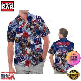 NFL New York Giants America Flag Tropical Floral Custom Hawaiian Shirt