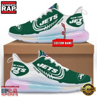 NFL New York Jets Custom Rainbow Atmospheric Cushion Running Shoes, Women's Sneaker