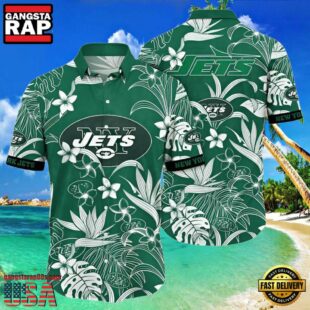 NFL New York Jets Hawaiian Shirt White Flowers