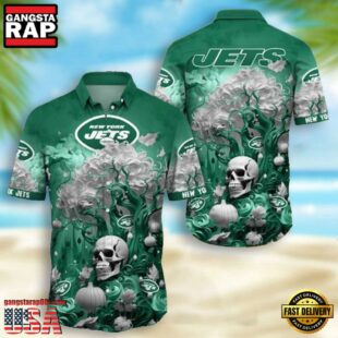 NFL New York Jets Skull Pumpkin Halloween Hawaiian Shirt