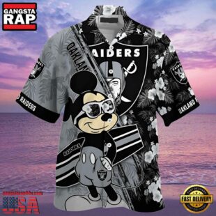 NFL Oakland Raiders Hawaiian Shirt Mickey And Floral Pattern