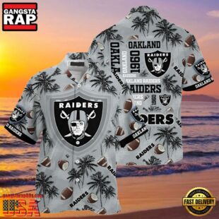 NFL Oakland Raiders Hawaiian Shirt Tropical Coconut Tree