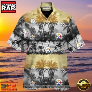 NFL Pattern Hawaiian Shirt Tropical Palm Tree Sunset Landscape