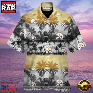 NFL Pattern Hawaiian Shirt Tropical Palm Tree Sunset Landscape