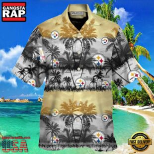 NFL Pattern Hawaiian Shirt Tropical Palm Tree Sunset Landscape