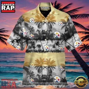 NFL Pattern Hawaiian Shirt Tropical Palm Tree Sunset Landscape