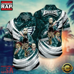 NFL Philadelphia Eagles Halloween Horror Movies Summer Hawaiian Shirts