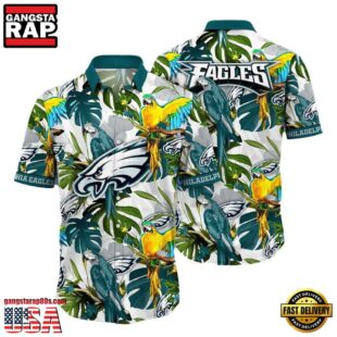 NFL Philadelphia Eagles Parrots Tropical Flower Hawaiian Shirt