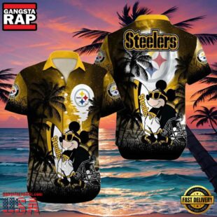 NFL Pittsburgh Steelers Hawaiian Shirt Palm Tree Mickey