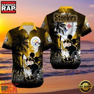 NFL Pittsburgh Steelers Hawaiian Shirt Palm Tree Mickey