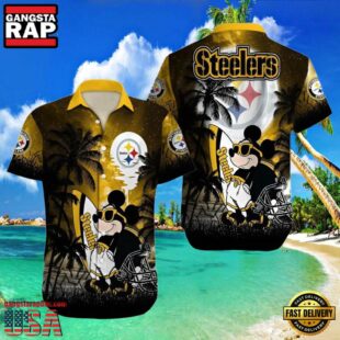 NFL Pittsburgh Steelers Hawaiian Shirt Palm Tree Mickey