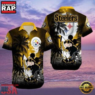 NFL Pittsburgh Steelers Hawaiian Shirt Palm Tree Mickey