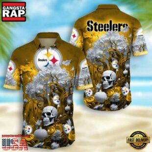 NFL Pittsburgh Steelers Skull Pumpkin Halloween Hawaiian Shirt