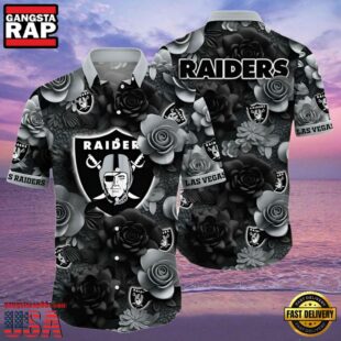 NFL Raiders Aloha Shirt Midnight Rose Tropical