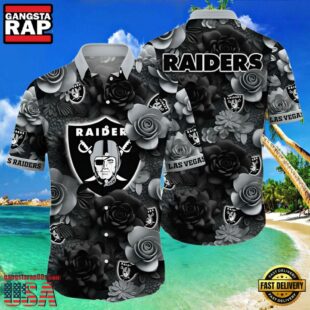 NFL Raiders Aloha Shirt Midnight Rose Tropical