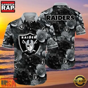 NFL Raiders Aloha Shirt Midnight Rose Tropical