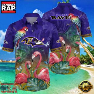 NFL Ravens Hawaiian Shirt With Pink Flamingos