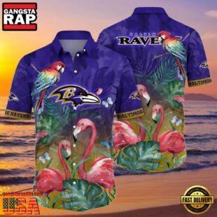 NFL Ravens Hawaiian Shirt With Pink Flamingos